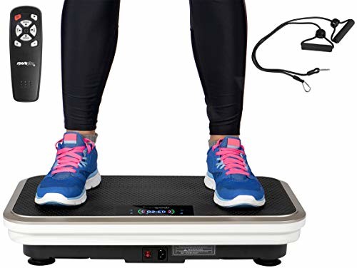 SportPlus profesjonalna płyta wibracyjna z pilotem zdalnego sterowania i 2 taśmami treningowymi, mocny i cichy silnik o mocy 200 W, 99 stopni prędkości, 5 programów treningowych, waga użytkownika 120 (SP-VIB-200)