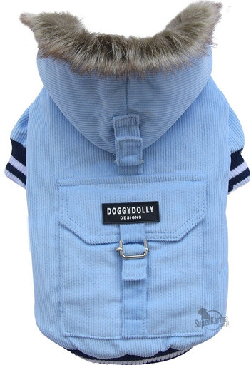 Doggy Dolly DOGGY DOLLY Kurtka ze sztruksu z kapturem jasnoniebieska L 31-33 cm/46-48 cm