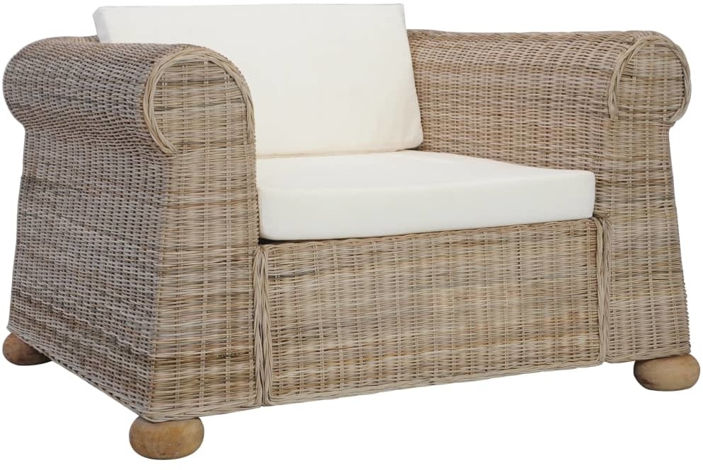 vidaXL Fotel z poduszkami, naturalny rattan