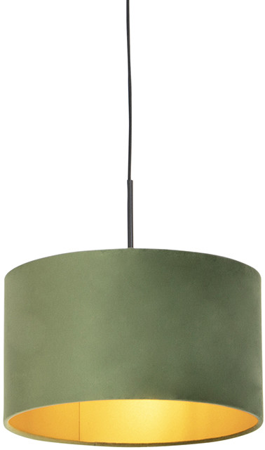 QAZQA Lampa wisząca klosz welurowy zielono-złoty 35cm - Combi