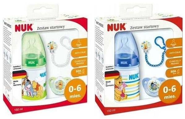 NUK Zestaw startowy Disney butelka 150ml + smoczek 0-6mc + łańcuszek NN-ANU-BAU1-004