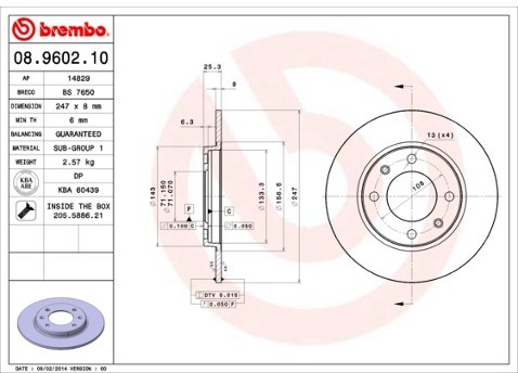 BREMBO Tarcza hamulcowa 08.9602.10