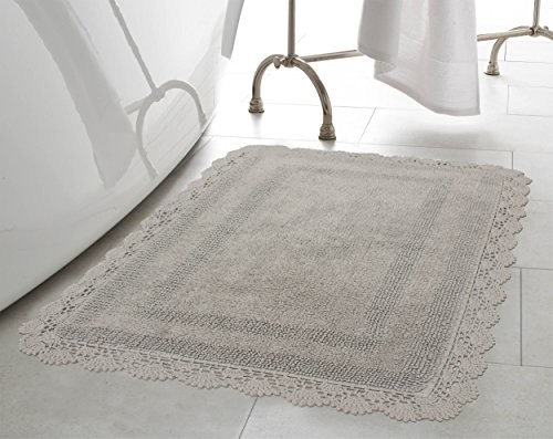 Laura Ashley Crochet Cotton 21x34 Bath Rug, jasnoszary