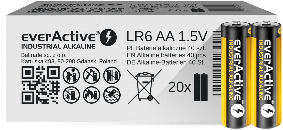 EverActive 40 x baterie alkaliczne Industrial LR6 AA pakowane w zgrzewki shrink po 2szt
