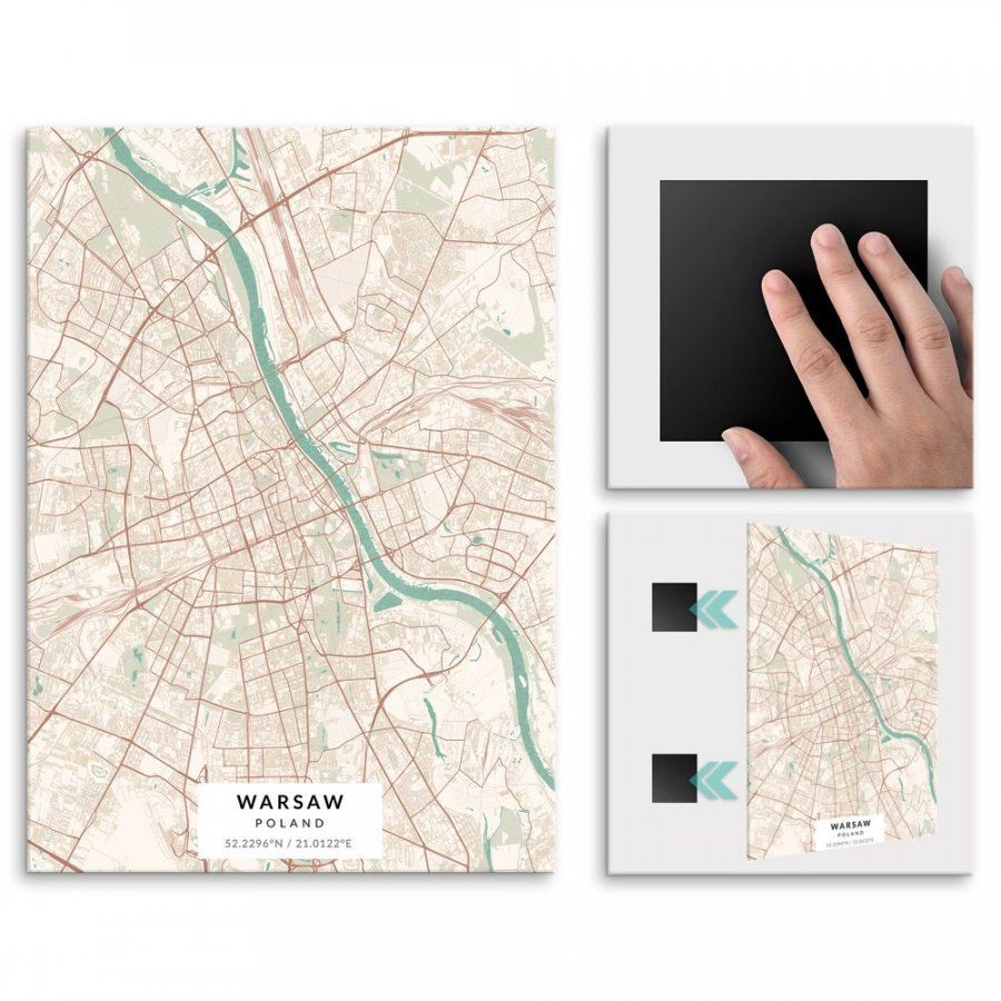 Pix4home Plakat metalowy Mapa Vintage Warszawa M POS-M-03623