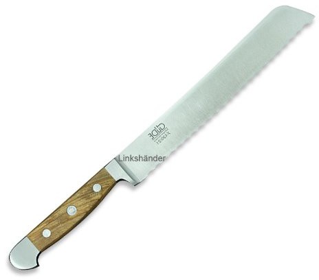 Güde nóż do chleba, kute, seria Alpha, podwójnym ostrzem, uchwytem z drewna oliwkowego, wersja dla leworęcznych X430/21L