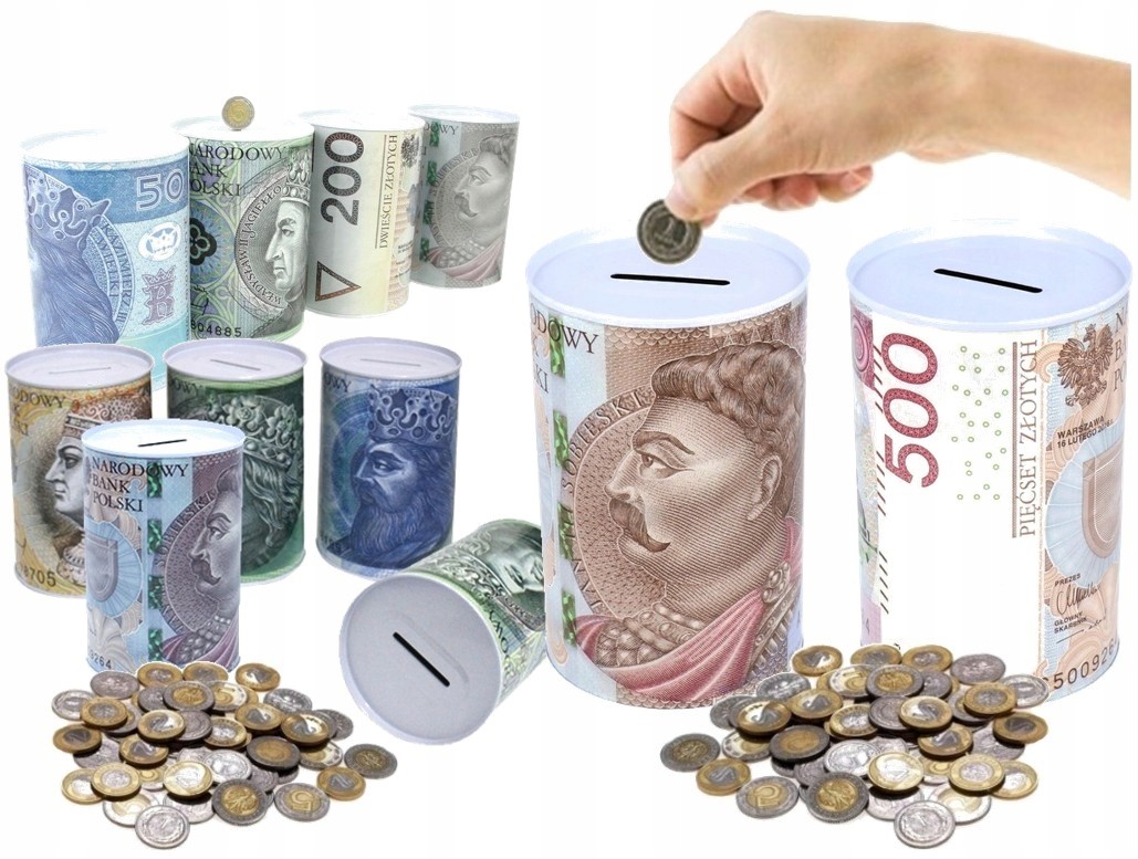 SKARBONKA Duża Metalowa Puszka 500 Pln Zł Pieniądz