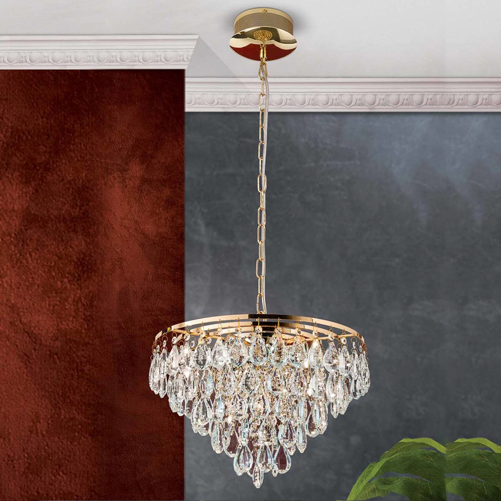 Orion Lampa wisząca Celeste kryształy K9, 9-pkt. złota