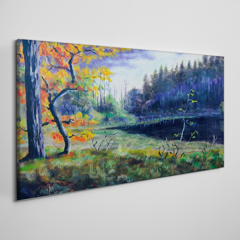 PL Coloray Obraz Canvas Abstrakcja Drzewa Jezioro 140x70cm
