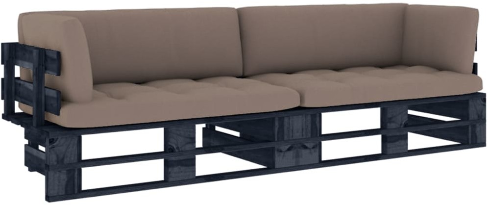 vidaXL Sofa 2-osobowa z palet, z poduszkami, czarna, drewno sosnowe