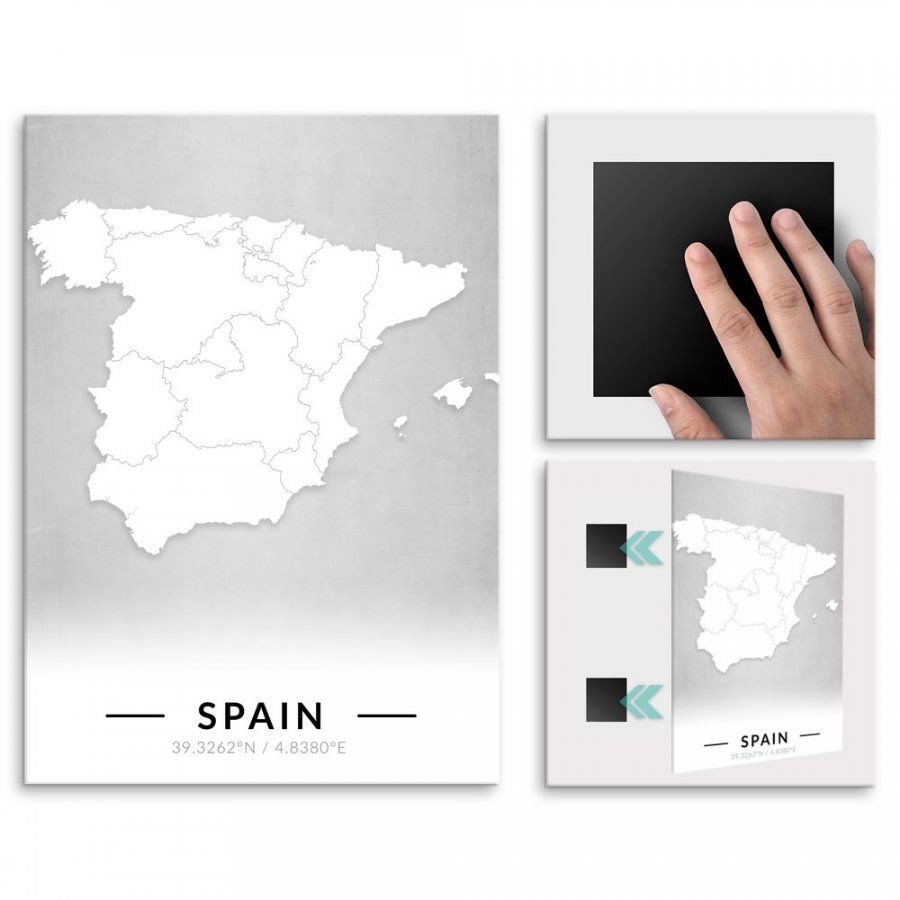 Pix4home Plakat metalowy Mapa B&W Hiszpania M POS-M-03966