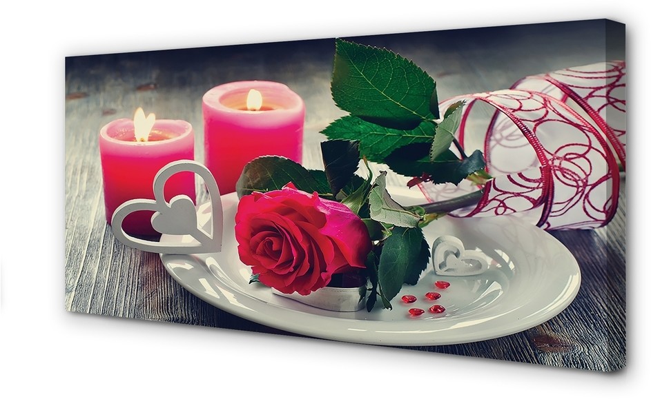 PL Tulup Obrazy na płótnie Róża serce świeczki 120x60cm