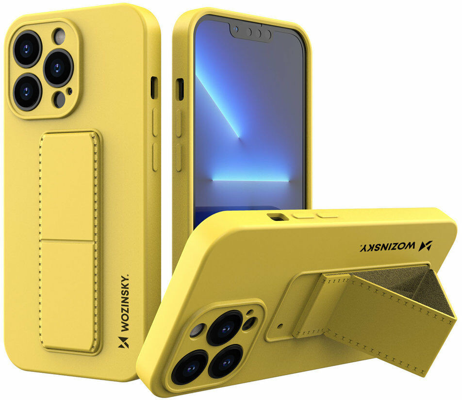 Wozinsky Kickstand Case elastyczne silikonowe etui z podstawką iPhone 13 mini żółty