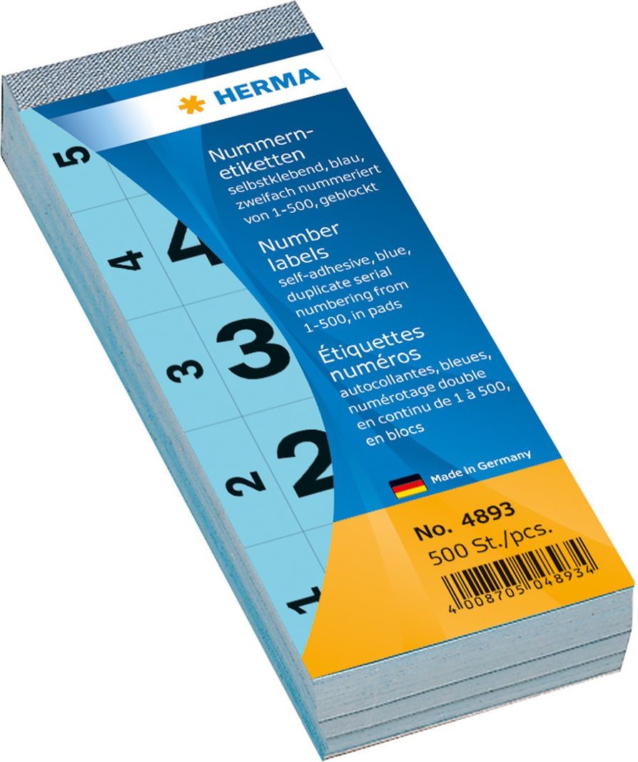 Herma Nummernblock selbstklebend 1-500 blau 28x56 mm - 4893