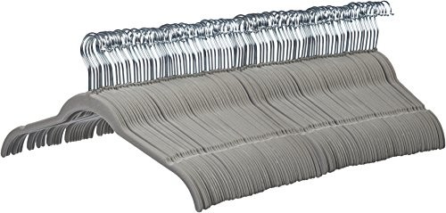 AmazonBasics wieszak na ubrania do koszuli/sukienka, z aksamitnym materiałem, 100er-Pack, szary AQ-W0009