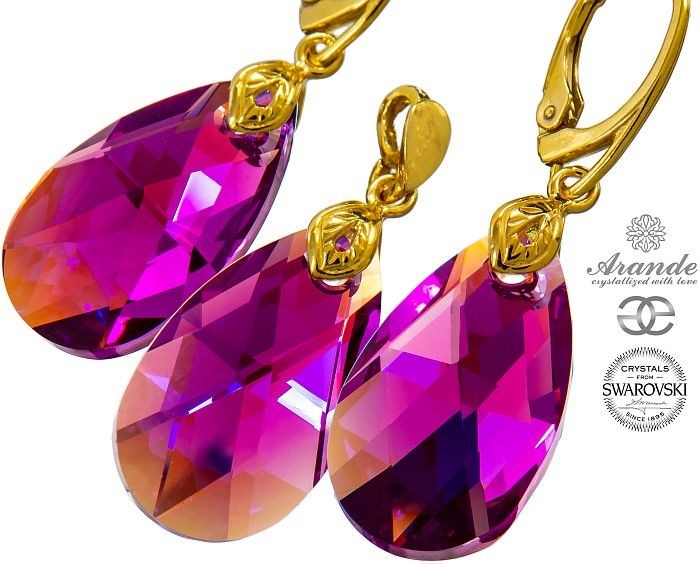 Arande NOWE SWAROVSKI piękny komplet FUCHSIA GOLD ZŁOTE SREBRO 700470