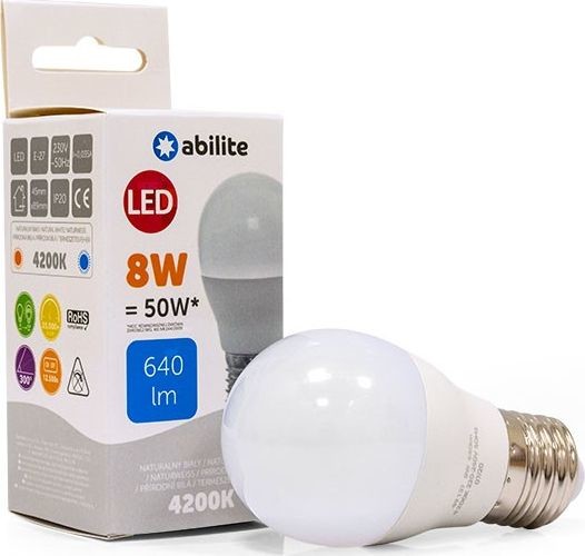 Abilite ŻARÓWKA LED KULKA MLECZNA B.NEUTRALNA E27 8W/230V 640LM G455