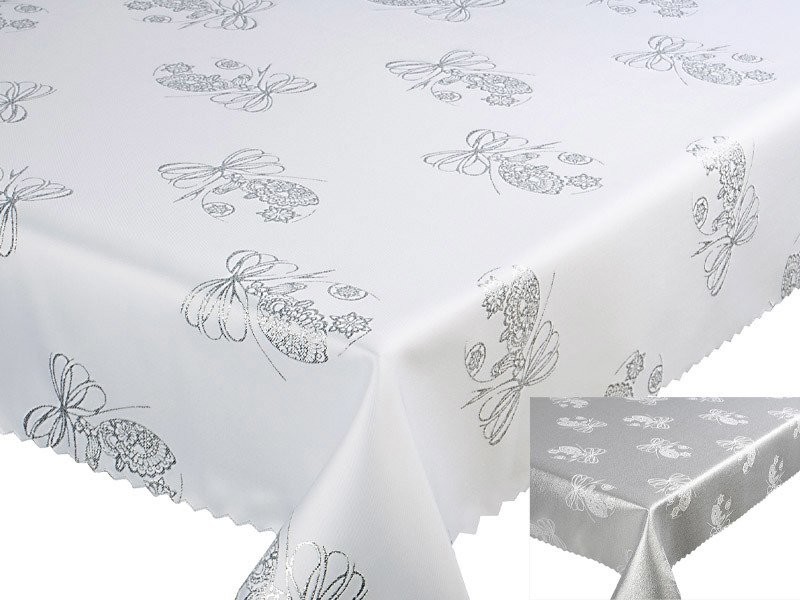 Euromat Dwustronny Obrus Plamoodporny Świąteczny Boże Narodzenie Srebrna Bombka Okrągły 08656/ORNAMENT SILVER BAUBLE