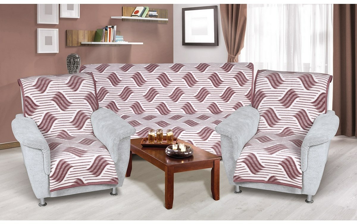 Narzuty na kanapę i fotele Karmela plus 3+1+1 Fala burgundy, 1 szt. 150 x 200 cm, 2 szt. 65 x 150 cm