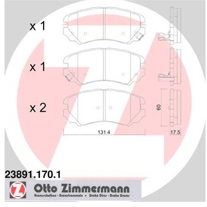 ZIMMERMANN Zestaw klocków hamulcowych, hamulce tarczowe 23891.170.1