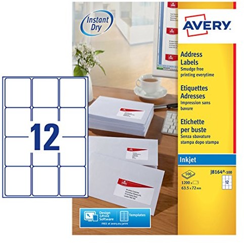 Avery j8164 100 etykiety adresowe zapewnia drukarka atramentowa J8164-100