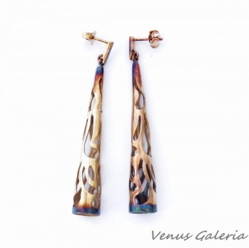 Kolczyki srebrne - Ażurowe stożki brązowe 1713