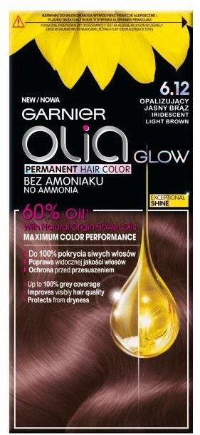 Garnier Olia Glow farba do włosów bez amoniaku 6.12 Opalizujący Jasny Brąz 108406-uniw