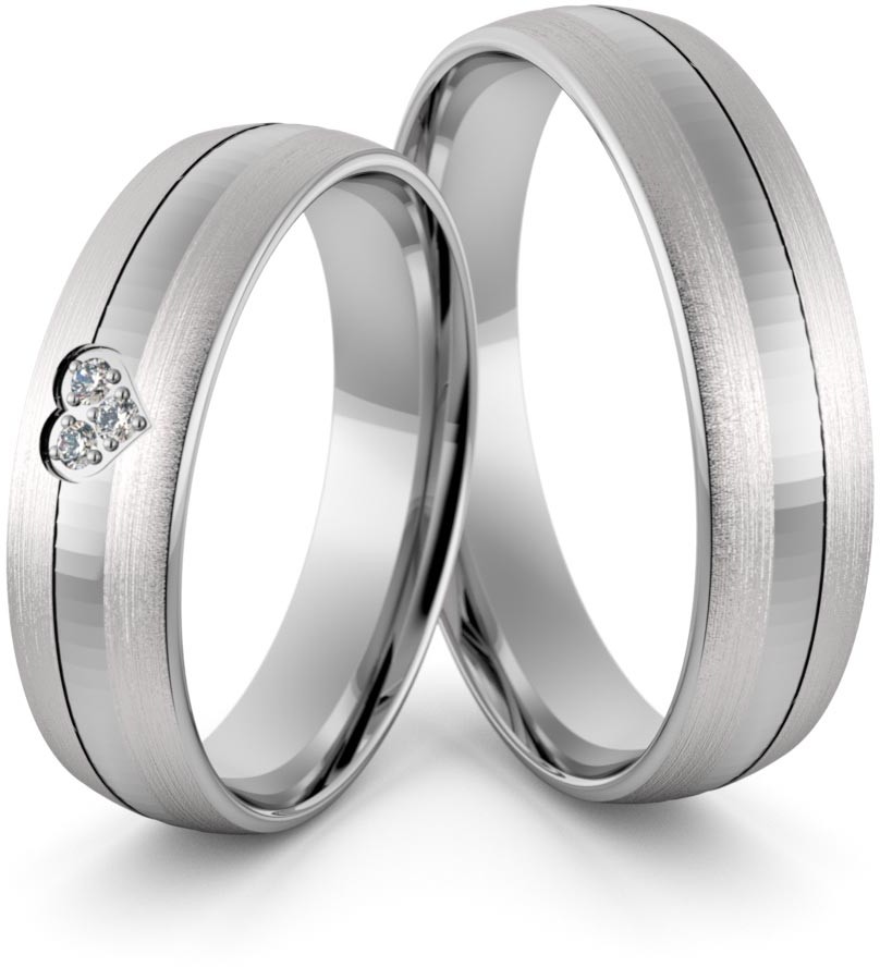 Eminence Obrączki ślubne palladowe 5 mm z sercem i brylantami - Pd-36 Pd-36