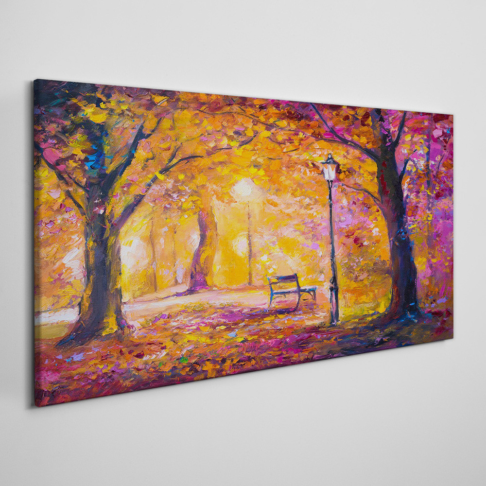 PL Coloray Obraz Canvas las park drzewa lampa ławka 100x50cm