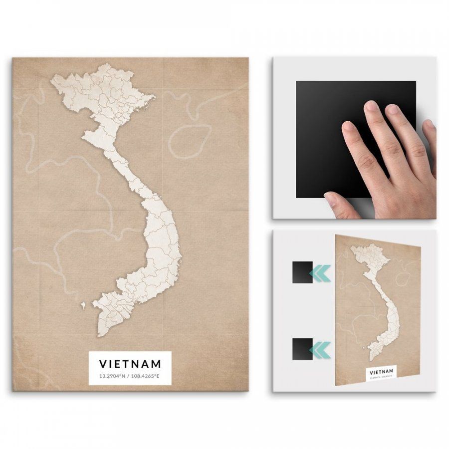 Pix4home Plakat metalowy Mapa Vintage Wietnam L POS-L-04376