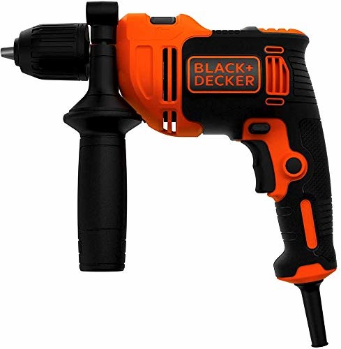 Black&Decker 550W 1-Gang Schlagbohrmaschine (Schlagbohrer, 13mm Schnellspannbohrfutter, Konstanter Rechts-/Linkslauf, Griffgummierung, Zweihandgriff, inkl HSS Bohrer, 1x Steinbohrer) BEH550