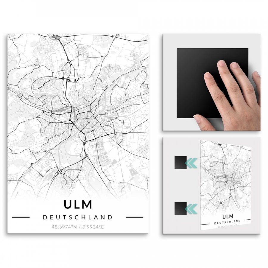 Pix4home Plakat metalowy Mapa B&W Ulm M POS-M-03290