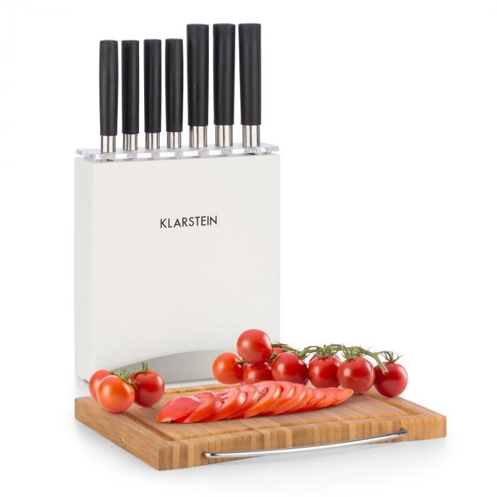 Klarstein Klarstein Kitano Plus 9-częściowy zestaw noży blok nożowy bambusowa deska do krojenia kolor biały KG10-Kitano Plus