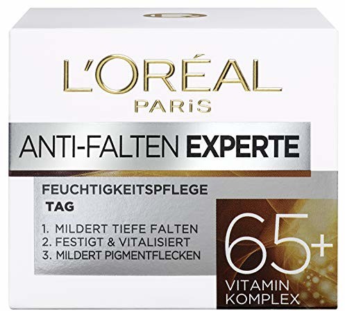 L'Oréal Paris krem przeciwzmarszczkowy Experte 65+, krem na dzień przeciw starzeniu się skóry z kompleksem witamin, łagodzi głębokie zmarszczki, wzmacnia i ożywia skórę, 50 ml