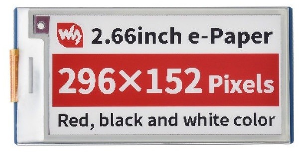 Raspberry Pi Waveshare Wyświetlacz E-paper E-Ink - 2,66'' 296x152px - SPI - czarno-biało-czerwony - do Pico - Waveshare 20053 WSR-19724
