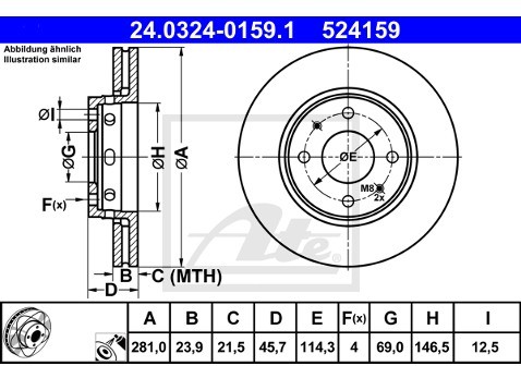 ATE TARCZA HAM POWER DISC 24.0324-0159.1 VOLVO V40 1.8I 01-04/ MITSUBISHI CARISMA 1.8GDI 00-06  24.0324-0159.1