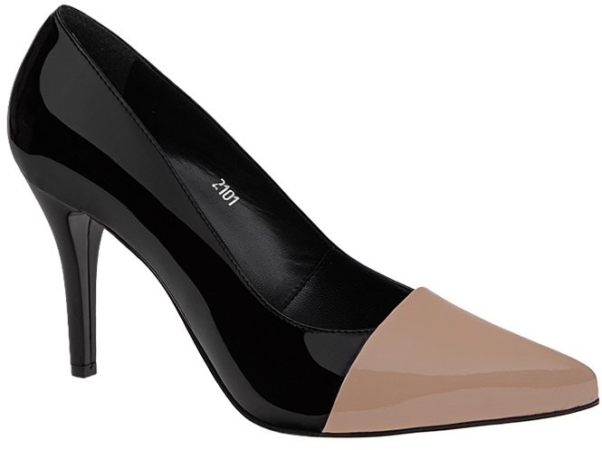 PALAZZO Szpilki 2101-112271+6L-N Black/Beige Czarne+Beż Lakierki 52258