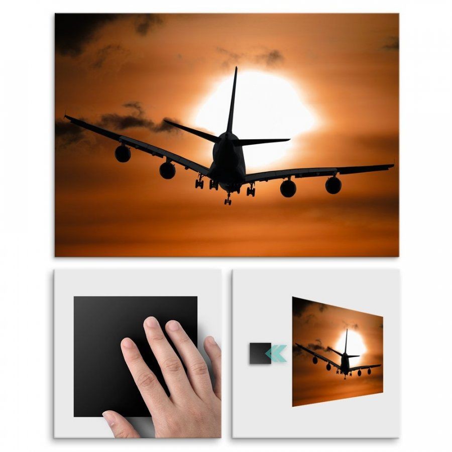 Pix4home Plakat metalowy samolot na tle zachodzie słońca M POS-M-01651