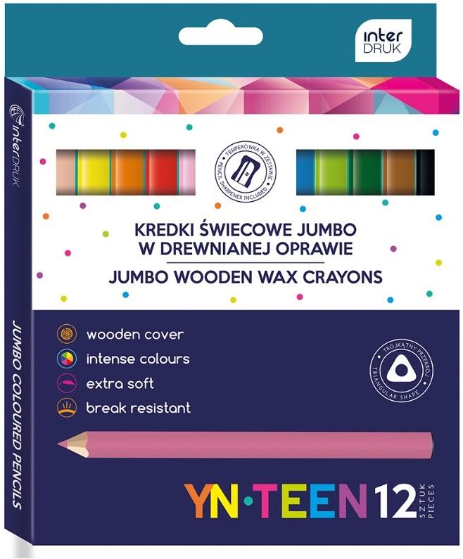 NOSTER Kredki świecowe drewn. Jumbo 12 kol. YN