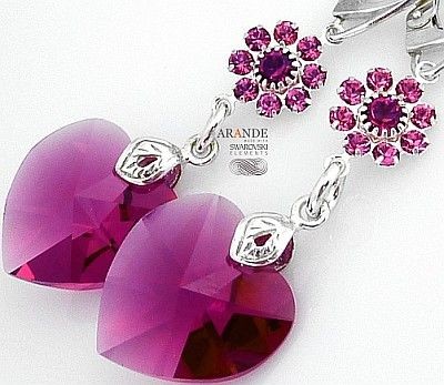 Swarovski Nowe Unikatowe Kolczyki Fuchsia Feel