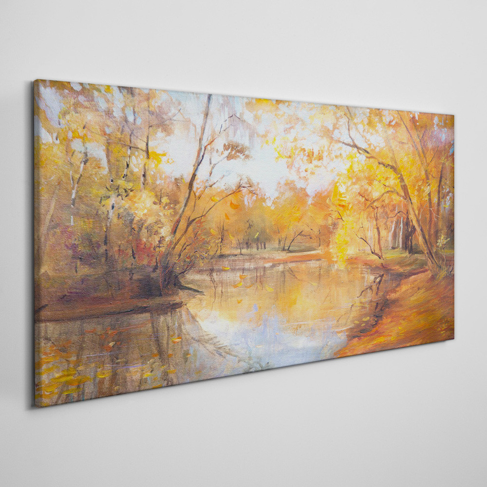 PL Coloray Obraz na Płótnie las rzeka przyroda jesień 120x60cm