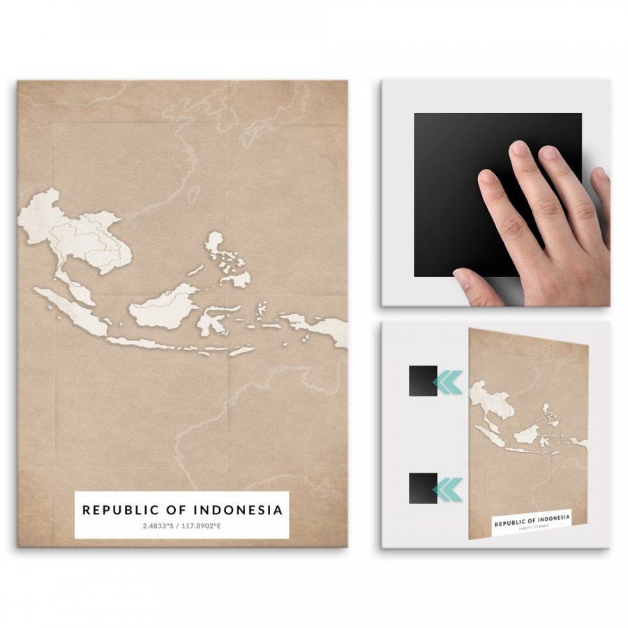 Pix4home Plakat metalowy Mapa Vintage Indonezja M POS-M-04331