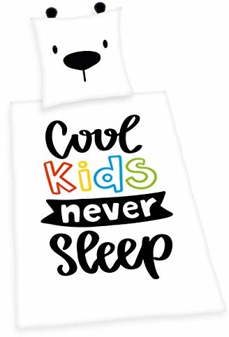 Herding komplet pościeli Young Collection Cool Kids Never Sleep, poszewka na poduszkę 80 x 80 cm, poszewka na kołdrę 135 x 200 cm, Renforcé, z wysokiej jakości zamkiem błyskawicznym