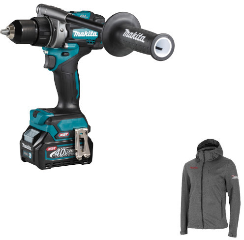 Makita Akumulatorowa wiertarko-wkrętarka serii XGT [DF001GM201] + kurtka softshell z logo XGT [R-0367]