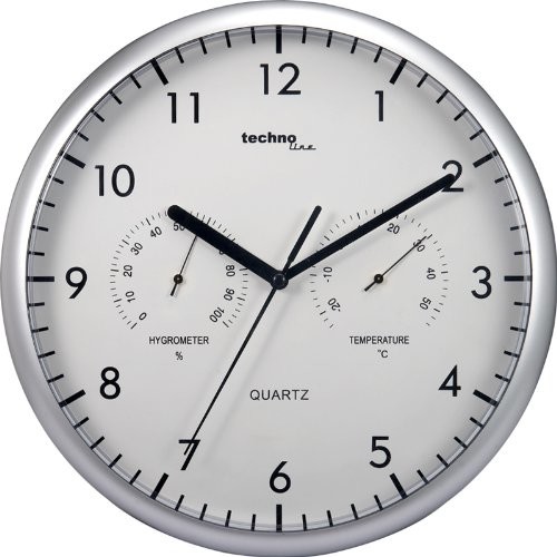 Technoline WT 650 zegar ścienny z termometrem i higrometrem, 26 cm średnicy, srebrny WT 650