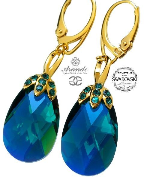 Swarovski SPECIAL kolczyki EMERALD GOLD ZŁOTE SREBRO
