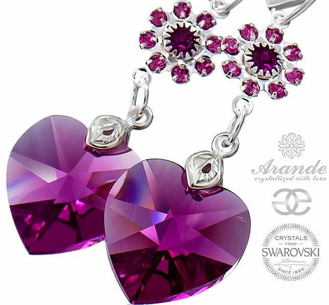 Swarovski unikatowe kolczyki FUCHSIA FEEL SREBRO