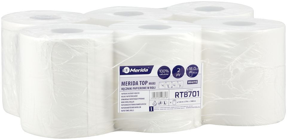 Merida Ręcznik papierowy w roli Top MAXI 6 szt 2 warstwy 158m celuloza