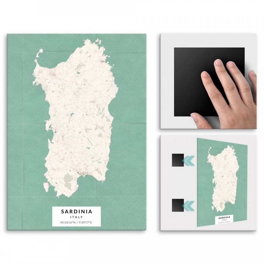 Pix4home Plakat metalowy Mapa Vintage Sardynia L POS-L-03895