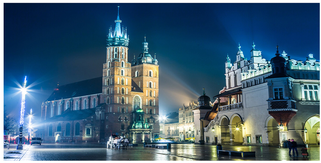 Foto obraz szkło akryl Kraków nocą